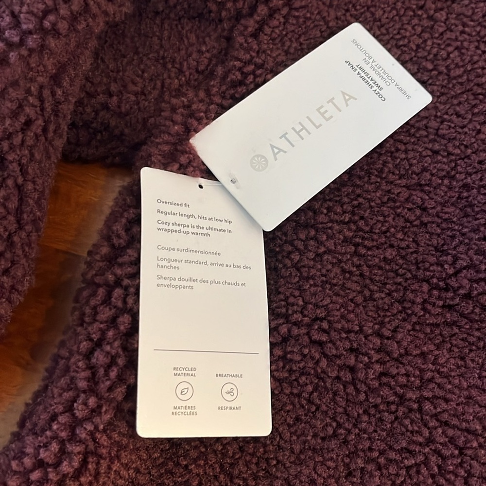 NWT Athleta Cozy Sherpa Snap Sweatshirt in Spiced Cabernet, sz XXS fits like XS - Picture 8 of 9